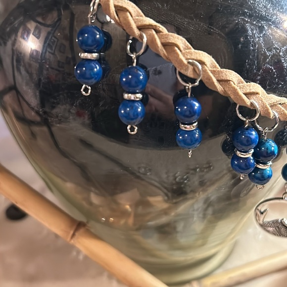Tan Faux Suede Braided Choker, Blue Stones & Mermaid charm - Picture 7 of 7